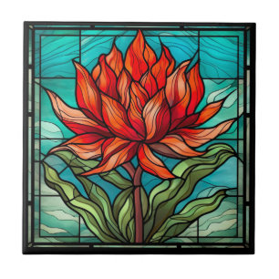 Carreau Fleur sauvage rouge en verre tendu