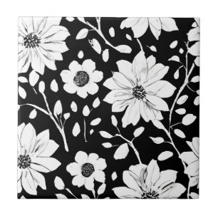 Carreau Fleur simple noir et blanc Motif sans couture