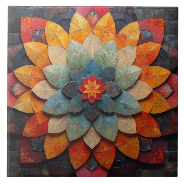 Carreau Fleur texturée Mandala Art (Devant)