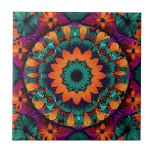 Carreau Fleur turquoise avec centre noir