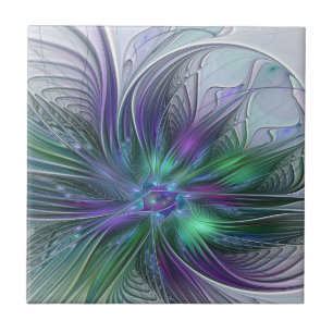 Carreau Fleur vert violet Art Abstrait moderne Fractal