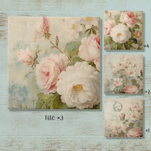 Carreau Fleur Vintage Florale rose et blanc