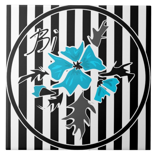 Carreau Fleurs abstraites bleues floral blanc noir (Devant)