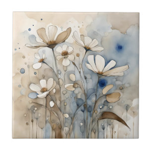 Carreau Fleurs Aquarelle Gris Beige Abstrait