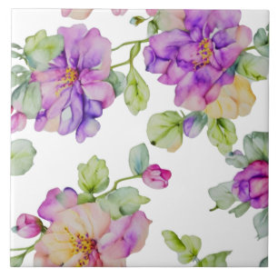 Carreau Fleurs aquarelles élégantes rose violet