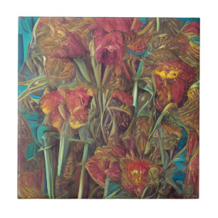 Carreau Fleurs art numérique surréaliste rose vert