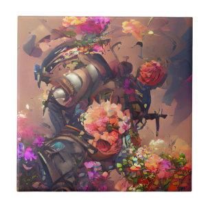 Carreau Fleurs art numérique vapeur rose fuschsia