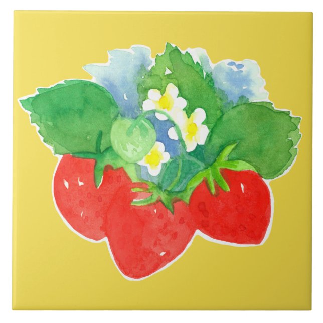 Carreau Fleurs blanches Plantes fraises Jaune (Devant)