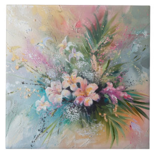 Carreau Fleurs blanches roses tropicales