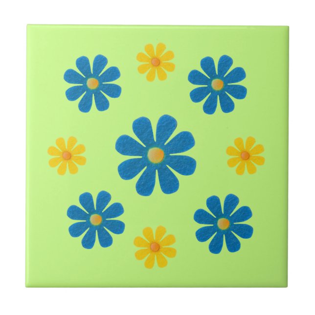 Carreau Fleurs bleu clair printemps et jaune pour la cuisi (Devant)
