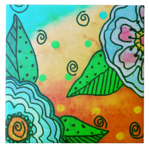 Carreau Fleurs bleues abstraites