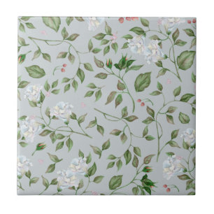 Carreau Fleurs bleues fluides et tuiles Roses en céramique