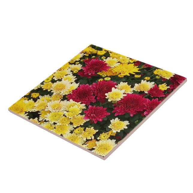 Carreau Fleurs Chrysanthème d'automne en or rouge (Côté)