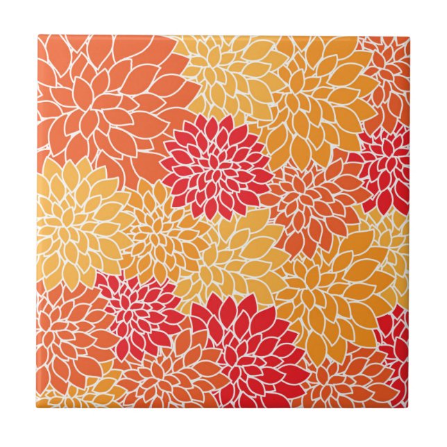 Carreau Fleurs Dahlia, Motif De Fleurs, Dahlia Orange (Devant)