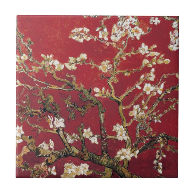 Carreau Fleurs d'amandes Red Vincent van Gogh Peinture d'a (Devant)