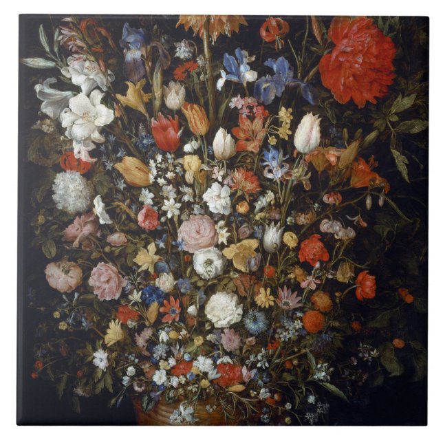 Carreau Fleurs dans un bâtiment en bois (par Jan Brueghel) (Devant)
