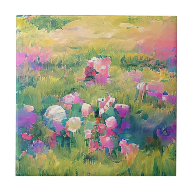 Carreau Fleurs dans un champ art numérique blanc violet ro (Devant)