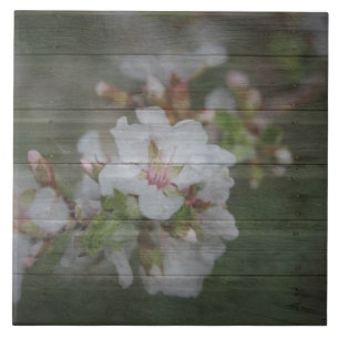 Carreau Fleurs d'Apple et bois patiné