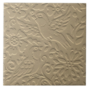 Carreau Fleurs d'argile tan d'oiseau Embossées Art+Nouveau