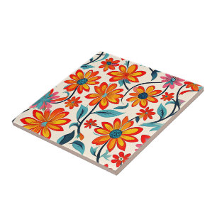 Carreau Fleurs d'art populaire Whimsical