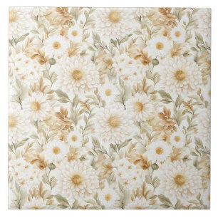 Carreau Fleurs de campagne blanches or crème