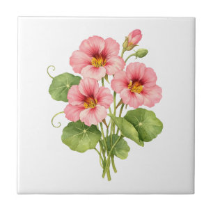Carreau Fleurs de capucine rose à l'aquarelle