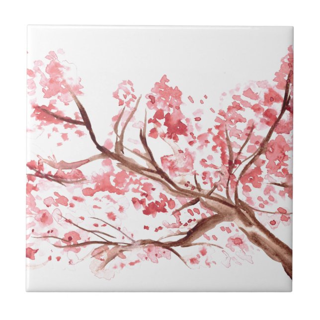 Carreau Fleurs de cerisier rose aquarelle joli (Devant)