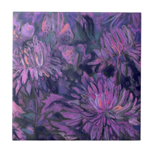 Carreau Fleurs de chrysanthème Floral Peinture Violet ros