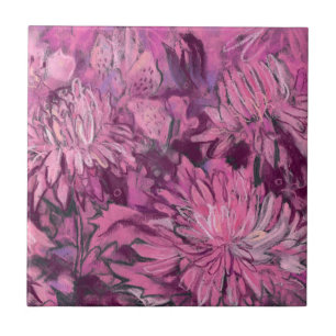 Carreau Fleurs de chrysanthème Peinture florale Maroon ros
