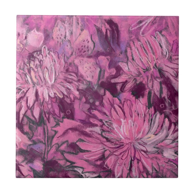 Carreau Fleurs de chrysanthème Peinture florale Maroon ros (Devant)