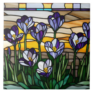 Carreau Fleurs de Crocus pourpres En Verre Tiré
