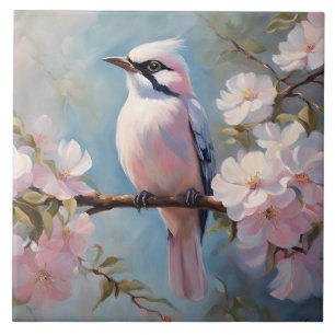Carreau Fleurs de fleurs roses d'oiseaux et de cerisiers