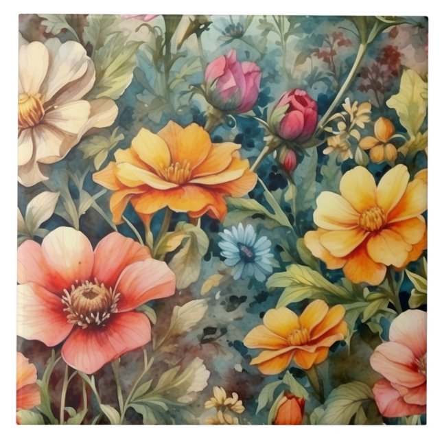 Carreau Fleurs de jardin d'été florissantes (Devant)
