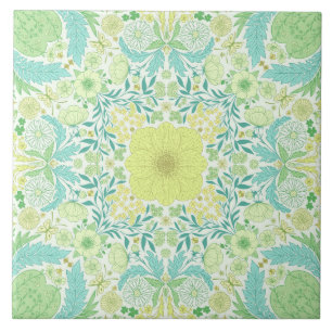 Carreau Fleurs de jardin rétro en vert et jaune