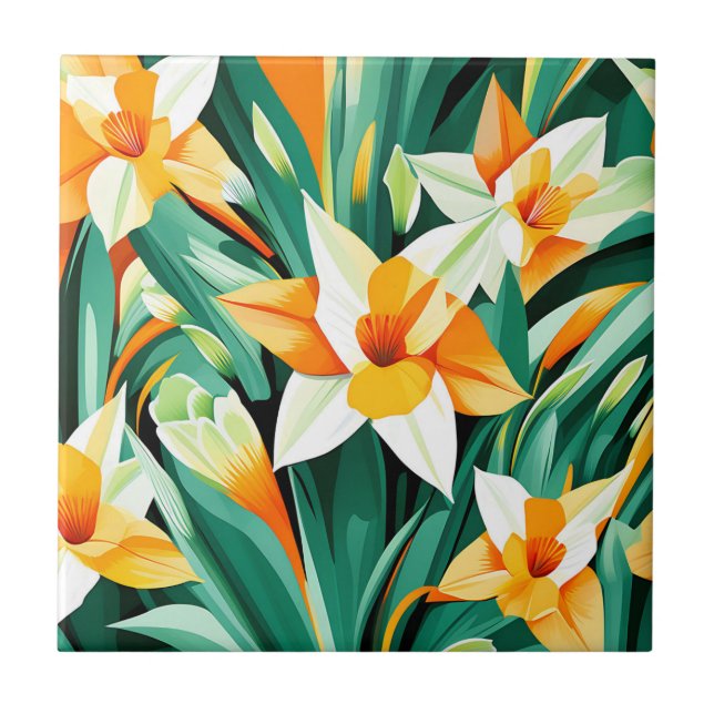 Carreau Fleurs de jonquille Abstraites en gras (Devant)