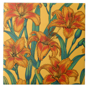 Carreau Fleurs de jour tawny, bleu et jaune