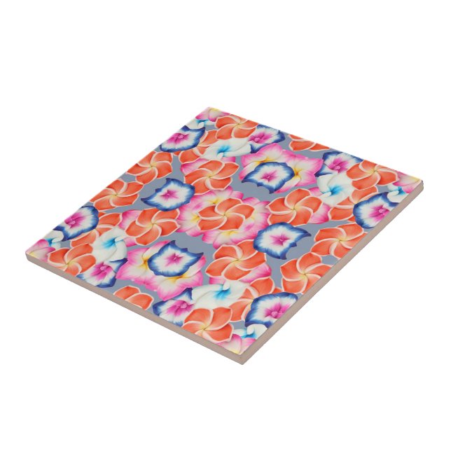 Carreau Fleurs de la Plumeria tropicale X Motif (Côté)
