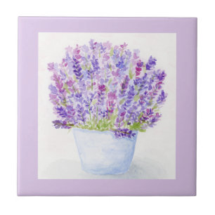 Carreau Fleurs de lavande aquarelle peintes à la main