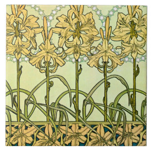 Carreau Fleurs de Lily au style Art nouveau, Mucha