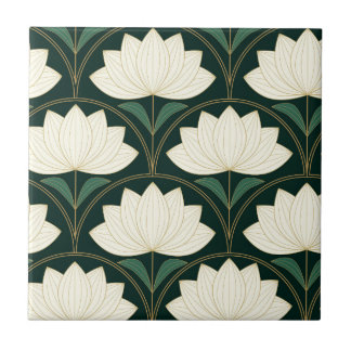 Carreau Fleurs de Lotus Art Déco sur des fans d'or