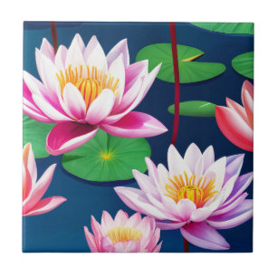 Carreau Fleurs de lotus blanc rose et feuilles vertes de n
