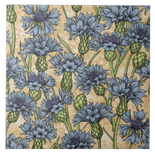 Carreau Fleurs de maïs bleues, fleurs sauvages sur le jaun