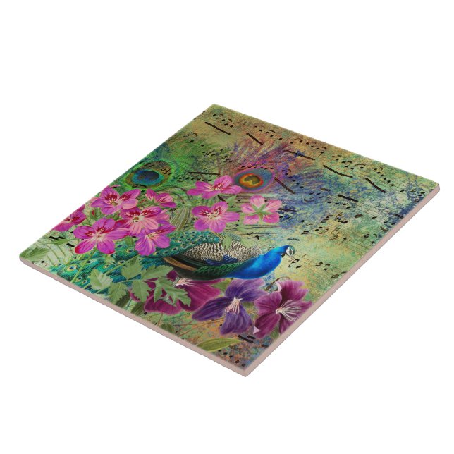 Carreau Fleurs de paon et musique (Côté)