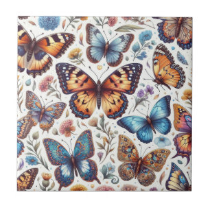 Carreau fleurs de papillon motif nature art