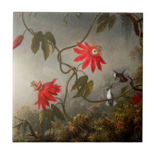 Carreau Fleurs de passion avec tête de colibris