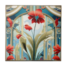 Fleurs de pavot Design Art Déco Carrelage céramiqu
