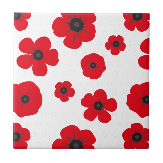 Carreau Fleurs de pavot rouge en blanc (Devant)