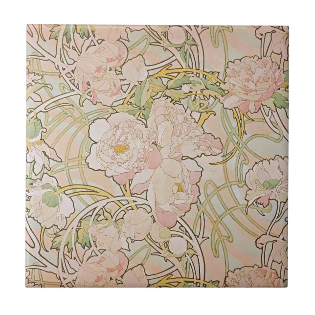 Carreau Fleurs de pivoine rose Alphonse Mucha (Devant)