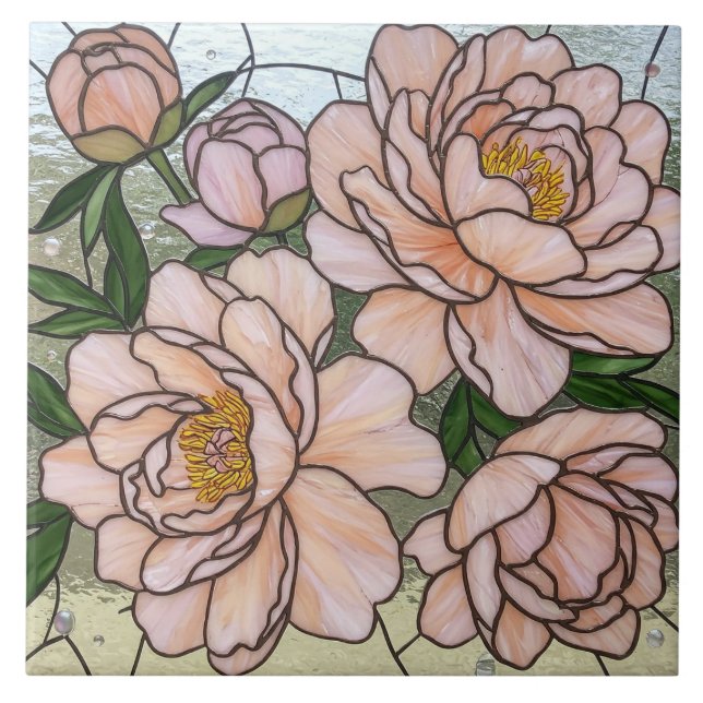 Carreau Fleurs de pivoine rose Effet de verre tendu (Devant)