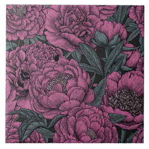 Carreau Fleurs de pivoines violettes